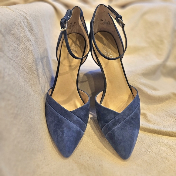 Franco Sarto Faye Women's Wedge Pumps Blue Suede Leather Pointed Toe Size10 - Picture 3 of 6